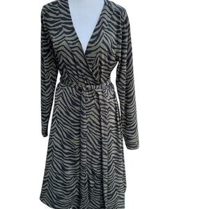 Banana Republic Long Sleeve Zebra-Print Wrap Dress in Olive and Black